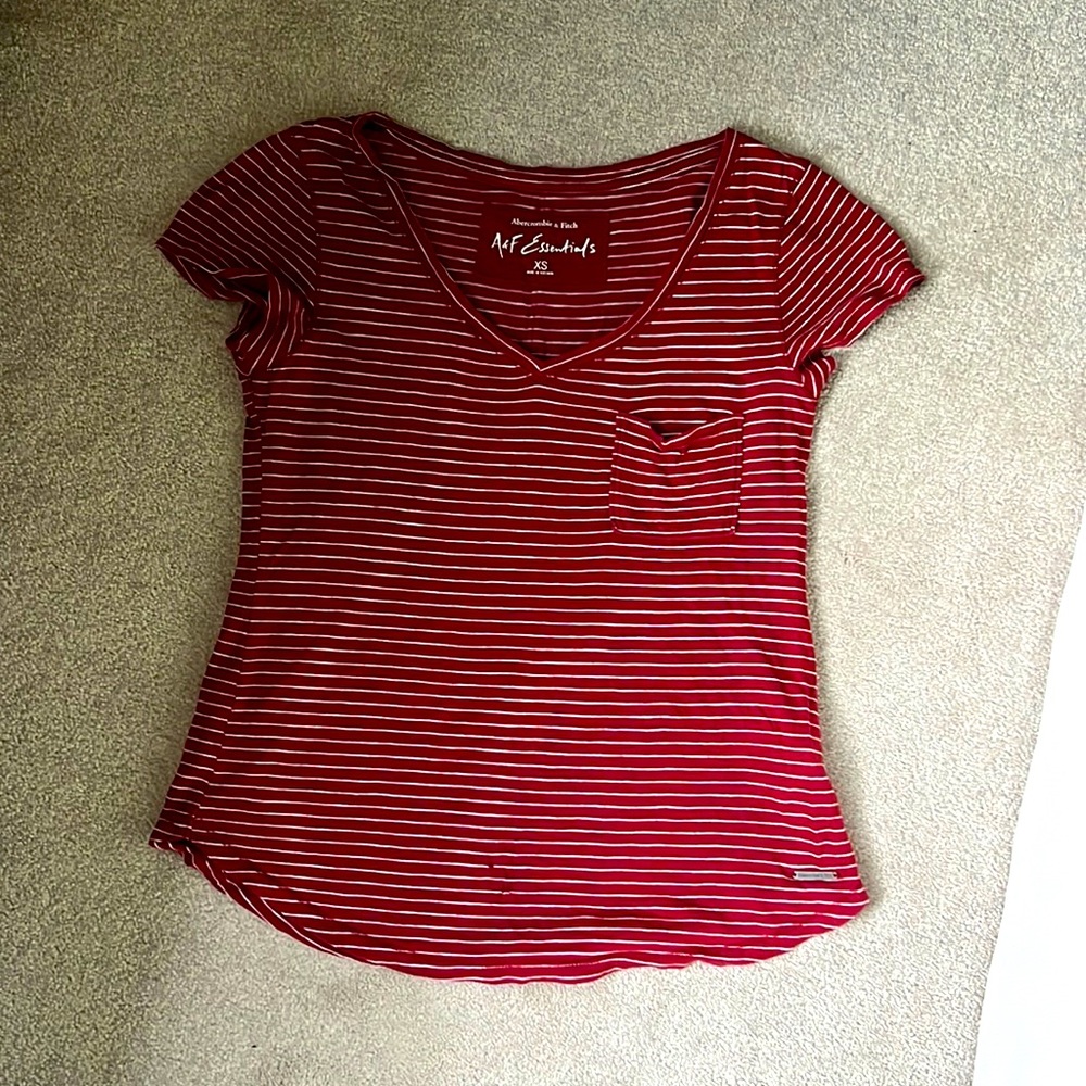 Abercrombie and Fitch Maroon Striped Fave Tee